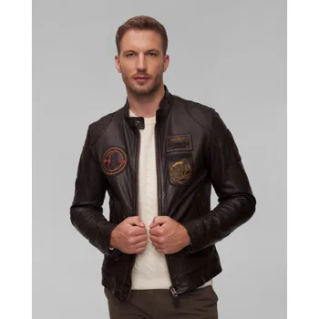 Pánská móda Pánská Hnědá Kožená Bunda Aeronautica Militare 242pn954pl147-2
