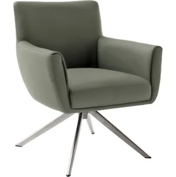 Jídelní židle Kožená otočná židle WILSON XL, olivová s ocelovou podnoží