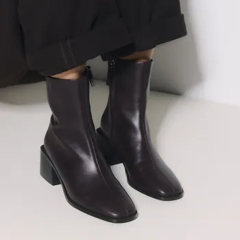 Dámský kabát Reserved - Kožené polokozačky s podpatkem - mahagonová - 787FE-93X - 787FE-93X-35