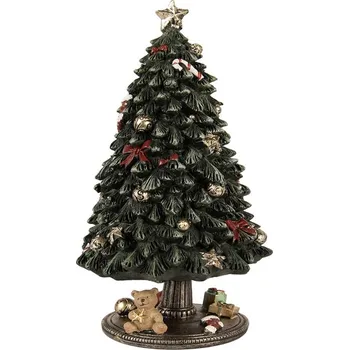 Vánoční dekorace Clayre & Eef 6PR5875 Hrací vánoční stromek s medvídkem a dárky 13 x 23 cm