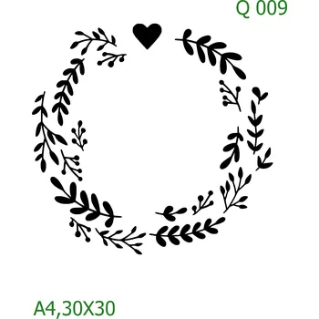 Plastová šablona pro malování - Srdce a věnečky - Věnec se srdcem (Q009) - A4 , Lepící fólie