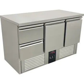 DASgastro Chladící stůl - 1,37 x 0,7 m - se 2 dveřmi a 2 šuplíky vlevo