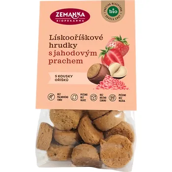 Trvanlivě pečivo Biopekárna Zemanka Lískooříškové bio hrudky s&nbsp;jahodovým prachem 100g