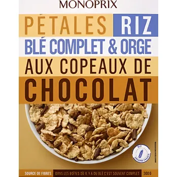 Monoprix Celozrnné lupínky s kousky čokolády 300g