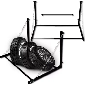 Dílenský regál Nástěnný skládací držák na pneumatiky, ocel, nosnost 130 kg, nastavitelná šířka