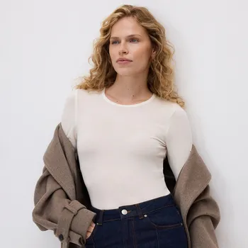 Dámské tričko Reserved - Longsleeve s lyocellem a vlnou - krémová - 737GL-01X - 737GL-01X-XL