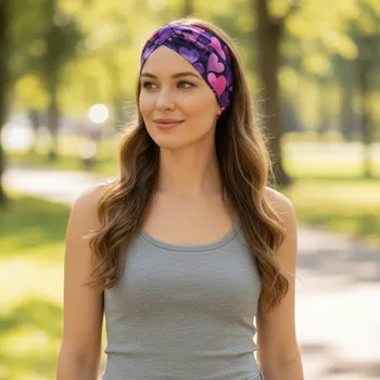 Ebbie Bavlněná čelenka - FIALOVÁ SRDÍČKA Velikost: L