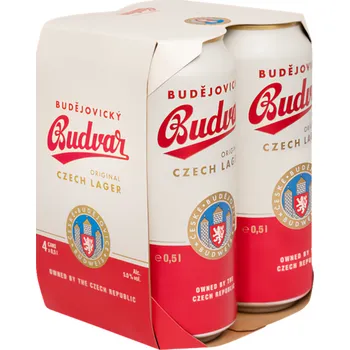 Pivo Budějovický Budvar Original, světlý ležák plech 4x500ml 2l