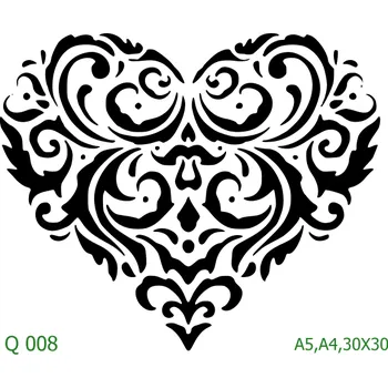 Plastová šablona pro malování - Srdce a věnečky - Ornamentové srdce (Q008) - A4 , Nelepící folie