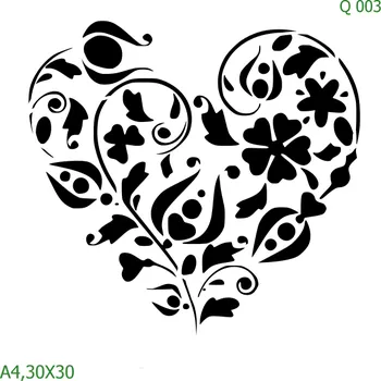 Plastová šablona pro malování - Srdce a věnečky - Listnaté srdce (Q003) - A4 , Nelepící folie