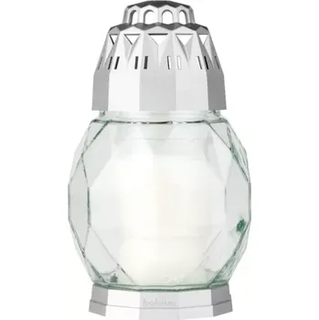 Lucerna Hřbitovní lucerna skleněná Diamant stříbrná 180 mm