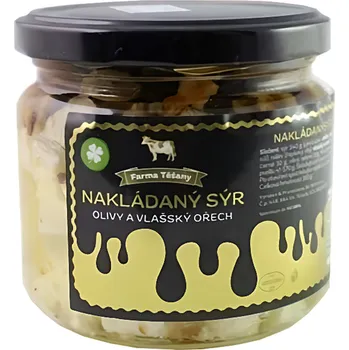 Farma Těšany Nakládaný sýr ve skleničce - olivy a vlašský ořech 310g