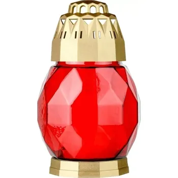 Lucerna Hřbitovní lucerna skleněná Diamant červenozlatá 24 hod (výška 180 mm, šířka 110 mm)