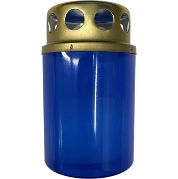 Svíčka Hřbitovní svíčka s víčkem modrá 15 hod (výška 85 mm, šířka 50 mm)