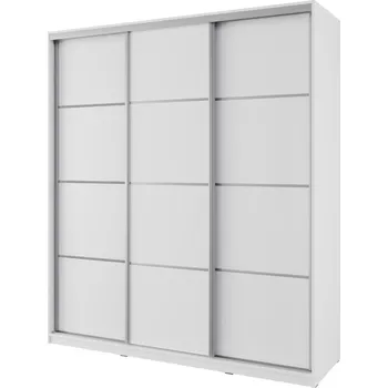 Šatní skříň Šatní skříň NEJBY BARNABA 180 cm s posuvnými dveřmi, 4 šuplíky a 2 šatními tyčemi, bílá +možnost VÝNOSU + vyzvednutí ZDARMA