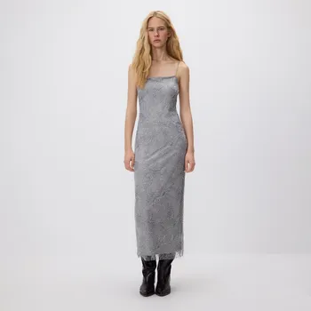 Dámské šaty Reserved - Midi šaty s aplikacemi - světle šedá - 948GA-09X - 948GA-09X-M