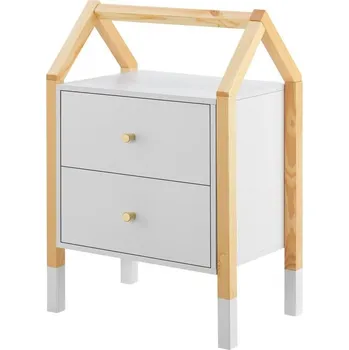 Noční stolek Dětský noční stolek bílý, domečkový design, 2 zásuvky