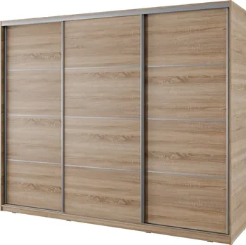 Ložnice Šatní skříň NEJBY BARNABA 250 cm s posuvnými dveřmi, 4 šuplíky a 2 šatními tyčemi, dub sonoma +možnost VÝNOSU + vyzvednutí ZDARMA