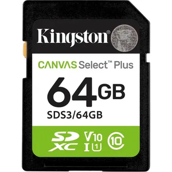 Paměťová karta Kingston SDXC karta 64GB Canvas Select Plus, U1, V10, A1
