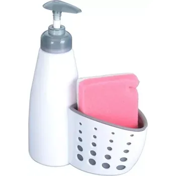 Dávkovač mýdla Dávkovač na mycí prostředek s držákem na houbičku 370 ml, bílý