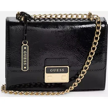 GUESS dámská kabelka,crossbody s řetízekm Elise černá lesklá
