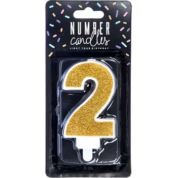 Svíčka PartyDeco Svíčka číslice "2" zlatá 7cm