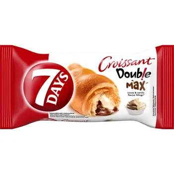 Pečivo 7 Days Croissant Double s náplní s kakaem a s náplní s vanilkovou příchutí 80g