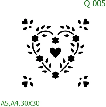Plastová šablona pro malování - Srdce a věnečky - Srdce z květin (Q005) - A4 , Nelepící folie
