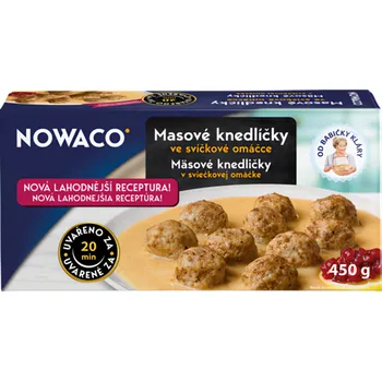Hotové jídlo Nowaco Masové knedlíčky ve svíčkové omáčce Nowaco 450g