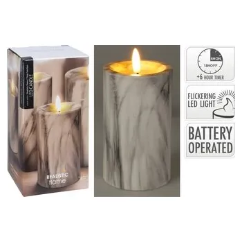 Svíčka LED svíčka s časovačem 12,5x7,5 cm mramor