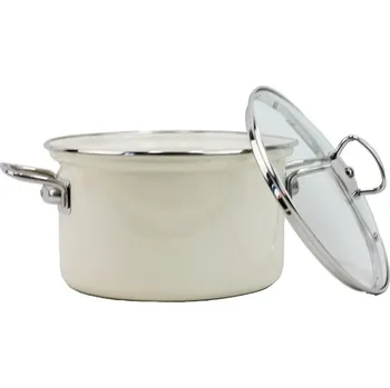 Hrnec BELIS Smaltovaný hrnec se skleněnou poklicí ø 18 cm - 2,6 l - ECO-CERAMIC krémový