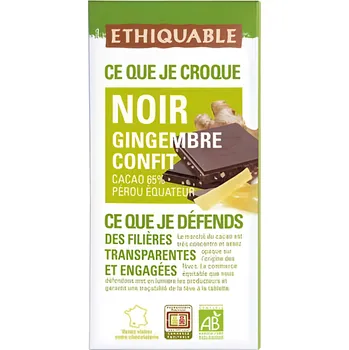 Čokoláda Ethiquable BIO Hořká čokoláda s kandovaným zázvorem 100g