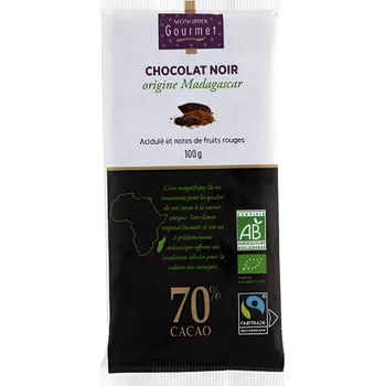 Čokoláda Monoprix Gourmet BIO Tmavá čokoláda z Madagaskaru Červené Ovoce 70% 100g