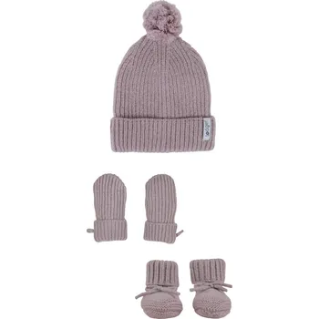 Kojenecké oblečení LODGER Merino set od narození - rukavičky, čepička a capáčky Rose