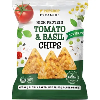 Chips Popcrop Proteinové chipsy s rajčatovo-bazalkovou příchutí 60g