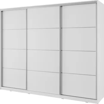 Šatní skříň Šatní skříň NEJBY BARNABA 250 cm s posuvnými dveřmi, 4 šuplíky a 2 šatními tyčemi, bílá +možnost VÝNOSU + vyzvednutí ZDARMA