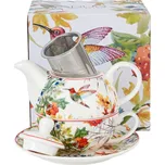 DUO porcelain DG - Konvička Tea for one s kovovým sítkem LINNEA Ptáček Kolibřík - 350 ml, 300 ml