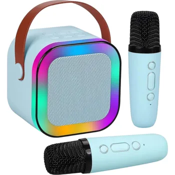 KIK KX3377 Karaoke Bluetooth reproduktor 6 W, 2x bezdrátový mikrofon, modrý
