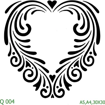 Plastová šablona pro malování - Srdce a věnečky - Srdce ze spirál (Q004) - A5 , Nelepící folie