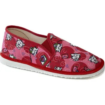 Dívčí bačkory Dětské bačkory model 030 Kočičky a puntíky Barva: Červená, Velikost: 24