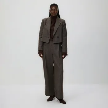 Dámské kalhoty Reserved - Široké kalhoty se záložkami - hnědá - 350GF-88M - 350GF-88M-XL