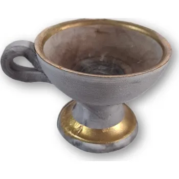 Čajovna Ručně vyráběná keramická kadidelnice v šedé s matnou glazurou a zlatým lemem