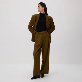 Dámské kalhoty Reserved - Široké kalhoty se záložkami - teplá olivová - 718GM-19X - 718GM-19X-XL