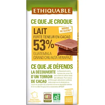 Čokoláda Ethiquable BIO Mléčná čokoláda 53% 100g
