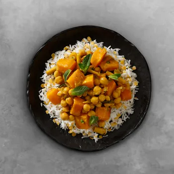 Hotové jídlo Authentic Dýňové kari s cizrnou, s basmati rýží a červenou čočkou 500g