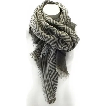 Šátek Hnědošedý dámský hřejivý šátek s geometrickým vzorem Huber