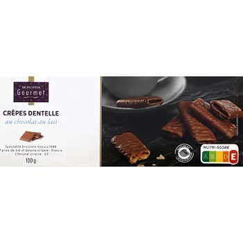 Monoprix Gourmet Křupavé sušenky s mléčnou čokoládou ve tvaru palačinek 100g