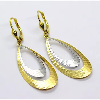 Náušnice Klenoty Budín Dámské visací zlaté náušnice s gravírováním z bílého a žlutého AU 585/2,80gr HK2368 (Klenoty Budín Dámské visací zlaté náušnice s gravírováním z bílého a žlutého AU 585/2,80gr HK2368)