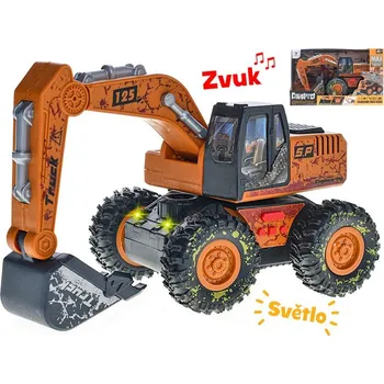 autíčko Bagr 25cm na setrvačník na baterie se světlem a zvukem v krabičce