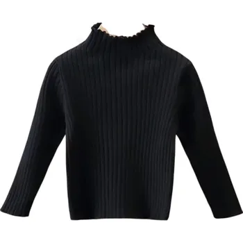 Dívčí svetr Dětský pletený svetr s vysokým límcem Bavlna Viskóza Jednobarevný svetr s dlouhým rukávem Podzimní a zimní hřejivý top pro chlapce i dívky Miminka černá 18-24 měsíců